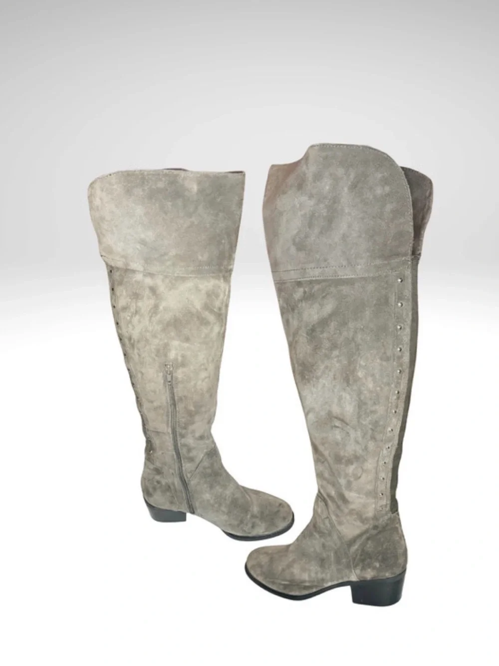 Vince Camuto Gray Suede Knee High Studded Boots 6.5